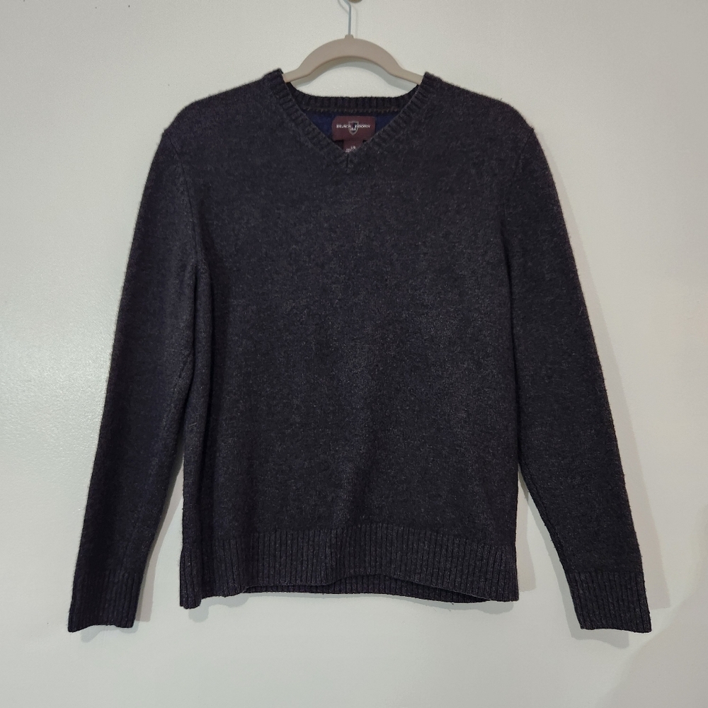 Black Brown 1826 Wool Blend Elbow Patch V-neck Sweater Men Size L Gray Dad Brown